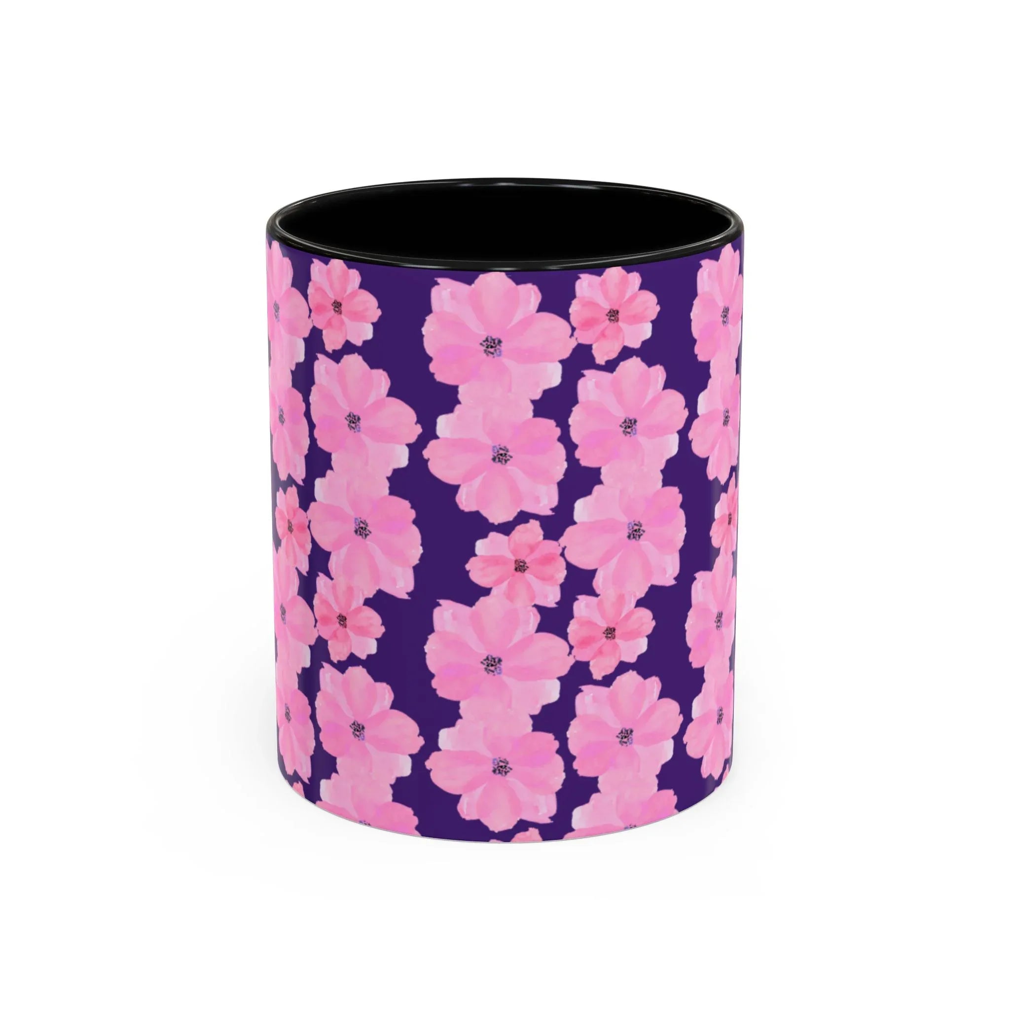 Chic Floral Coffee Mug - Pink Blossoms on Dark Background - RizQ Life 