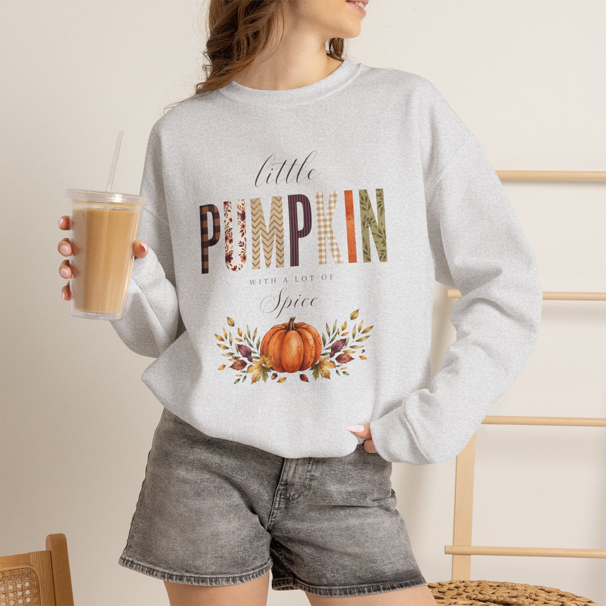 Little Pumpkin With A Little Spice" Sweatshirt – Cozy Fall Plaid & Watercolor Pumpkin Crewneck