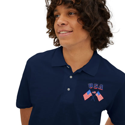 Patriotic men’s polo shirt with USA flag design. Cotton piqué short sleeve collared shirt, S–3XL. Perfect for 4th of July, BBQs, Father’s Day gifts. - RizQ Life 