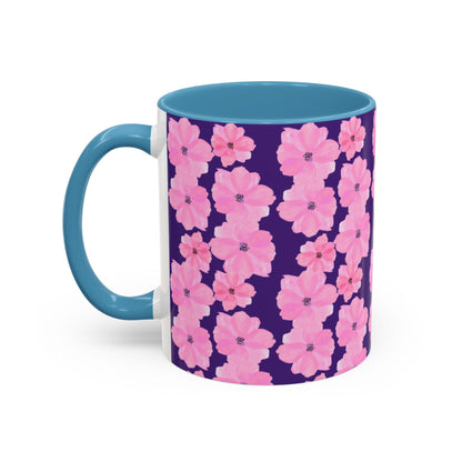 Chic Floral Coffee Mug - Pink Blossoms on Dark Background