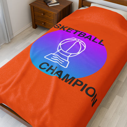 Basketball Champion Velveteen Plush Blanket | Cozy Sports Fan Gift, Soft Throw for Athletes, Birthday Present, Home Decor