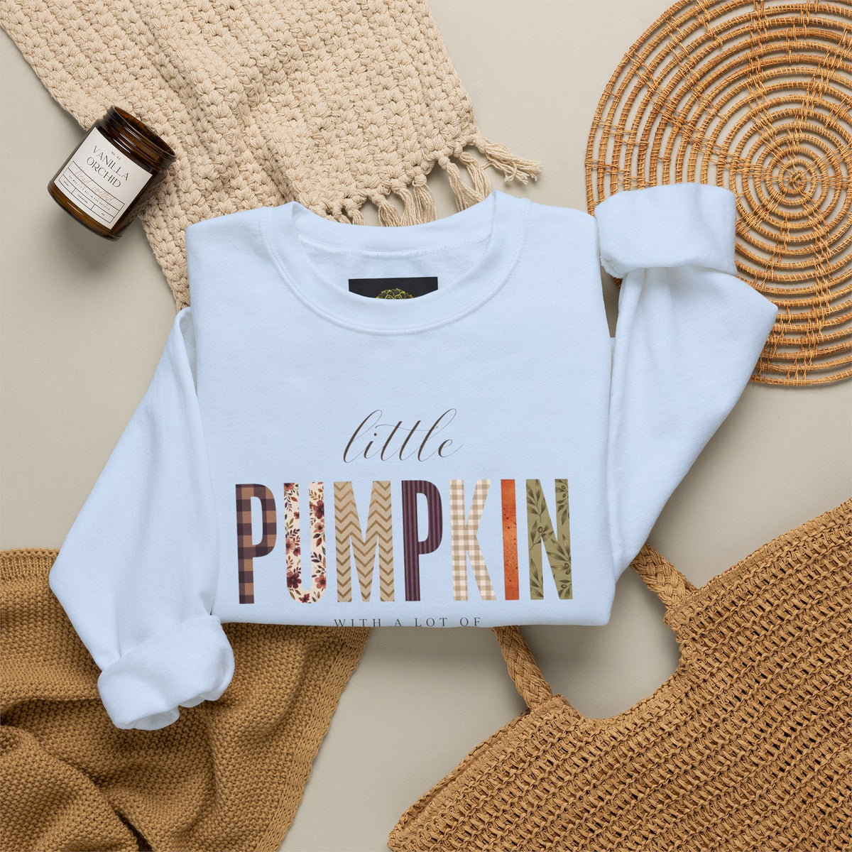 Little Pumpkin With A Little Spice" Sweatshirt – Cozy Fall Plaid & Watercolor Pumpkin Crewneck