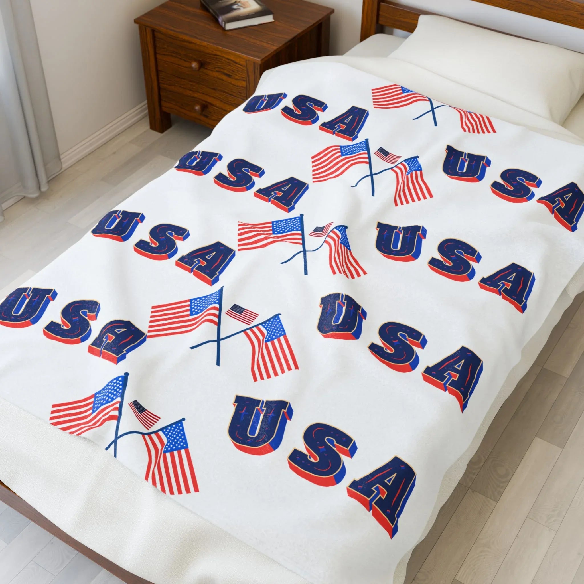 USA Flag Velveteen Plush Blanket - Cozy Throw for Independence Day, Festivals, Picnics, Home Decor, Gifts - RizQ Life 