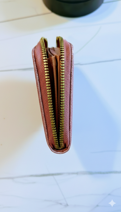 Forever Lovely: Pink Glitter & Tan Faux Leather Zip-Around Wallet