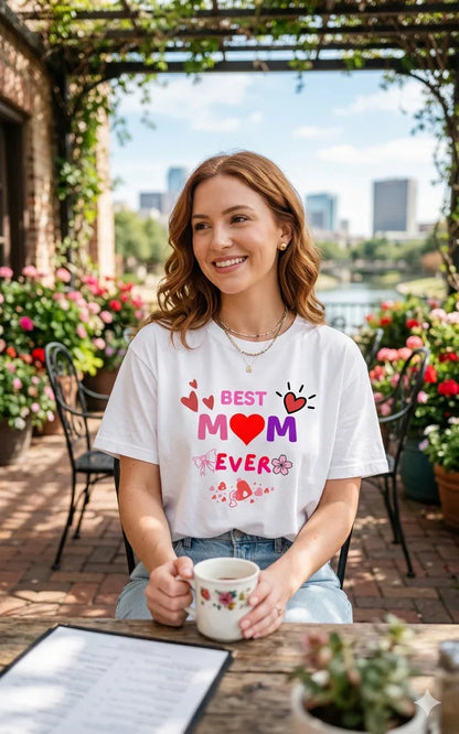 Best Mom Ever Mother’s Day T-Shirt - Aesthetic Heart & Bow Graphic Tee