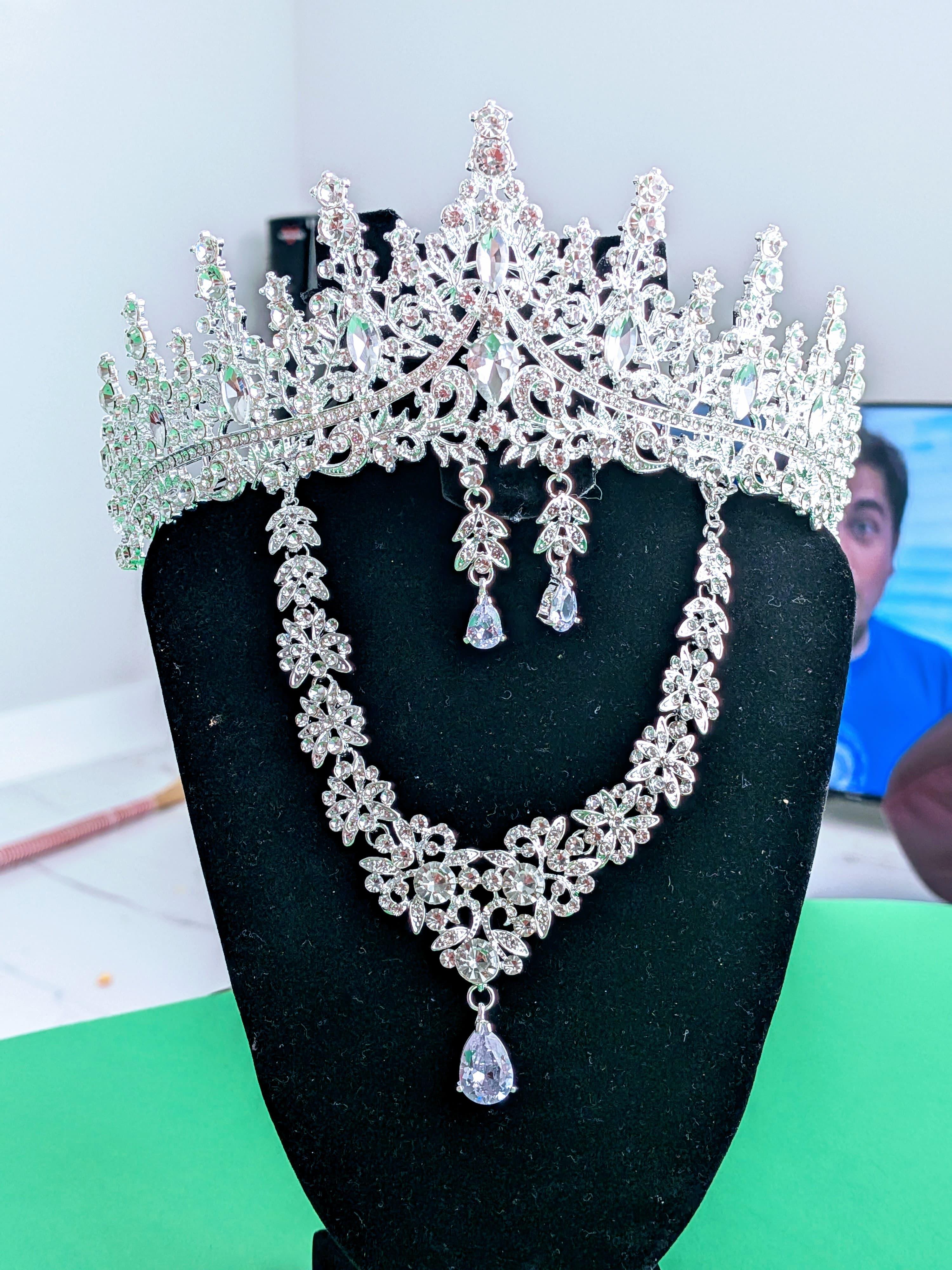 High End Luxury Crown Necklace Earrings set For Bride, Weeding Dress Jewelry, Weeding Necklace, Weeding Jewelry High End Grand - RizQ Life 