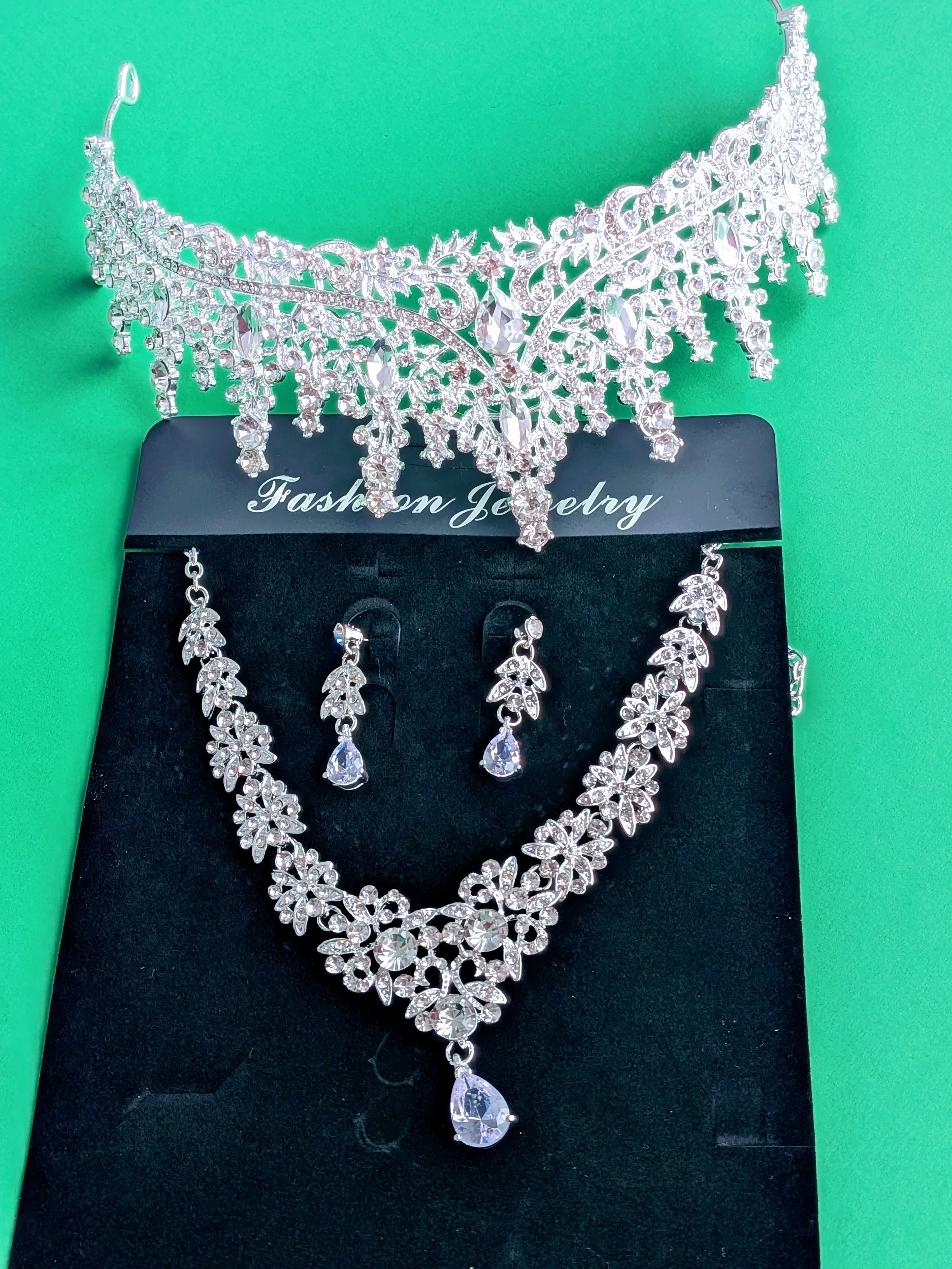 High End Luxury Crown Necklace Earrings set For Bride, Weeding Dress Jewelry, Weeding Necklace, Weeding Jewelry High End Grand - RizQ Life 