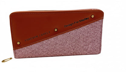 Forever Lovely: Pink Glitter & Tan Faux Leather Zip-Around Wallet