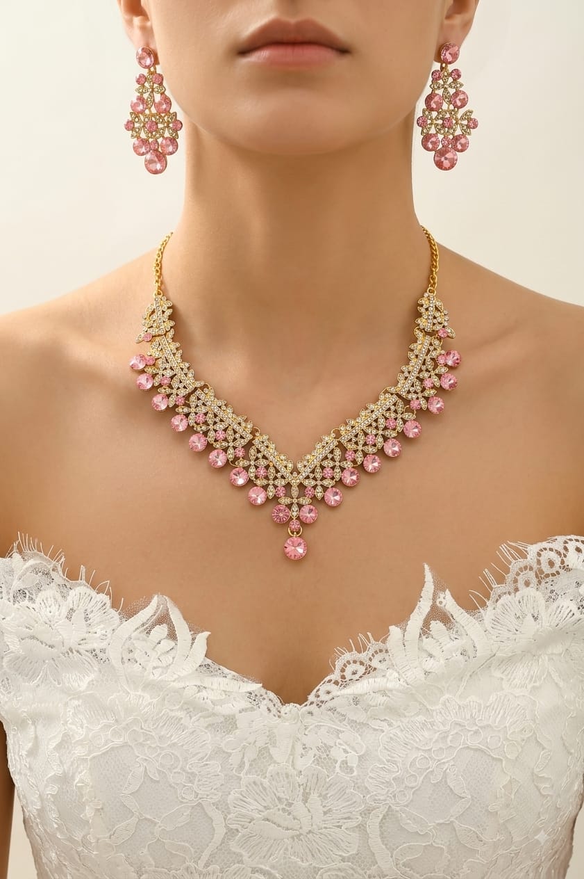 RizQ Life Exclusive: Blush Pink Rhinestone Bridal & Evening Jewelry Set