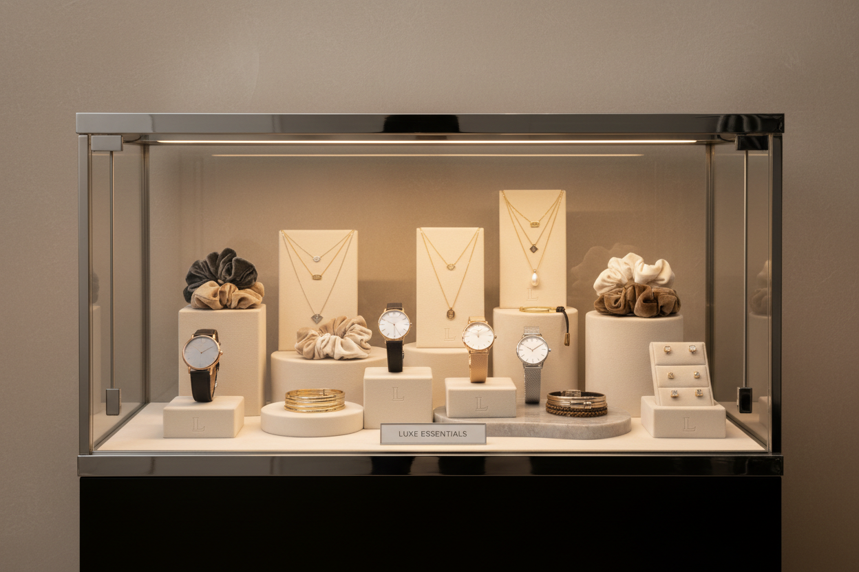 Everyday Accessories in Glass Case