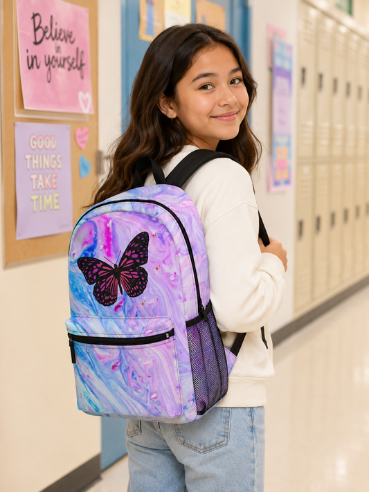 Butterfly Marble Backpack | Trendy School Bag, Stylish Travel Backpack, Gift for Teens, Summer Vibes, Colorful Rucksack