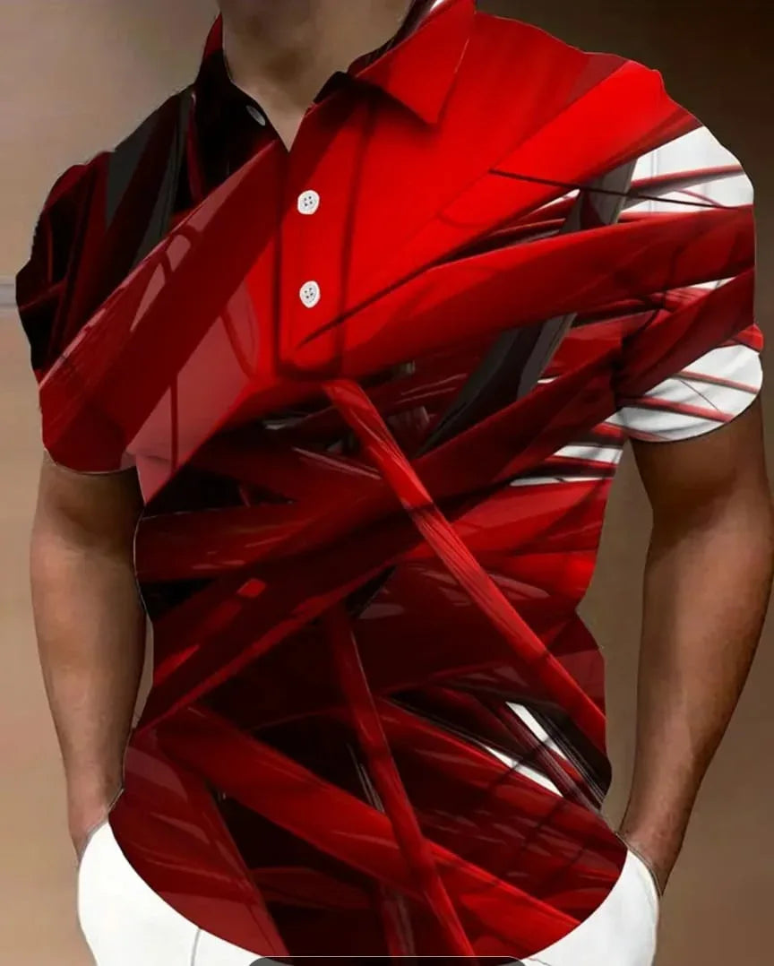Men's Abstract Red & Black Sublimation Polo Shirt - Performance Fit, Size L - RizQ Life 