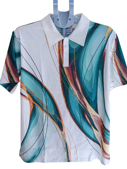 Men's multi color Glass pattern Short Sleeve Lapel T-shirt For Summer, Casual Stylish Streetwear Tops As Gift - RizQ Life 