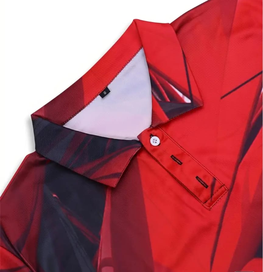 Men's Abstract Red & Black Sublimation Polo Shirt - Performance Fit, Size L
