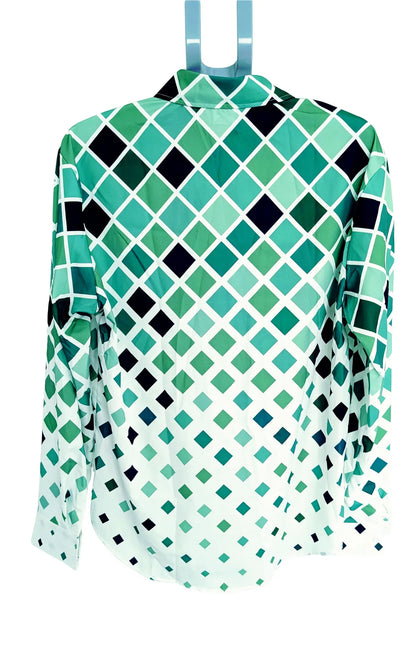 Men’s Green Geometric Print Button-Up Shirt – Long Sleeve Collared Casual & Smart Shirt - RizQ Life 