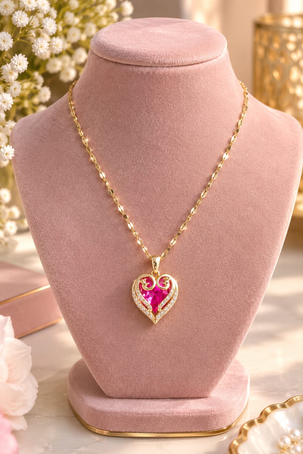 Timeless Love Heart Necklace – 18K Gold Plated, CZ Inlaid Luxury Pendant