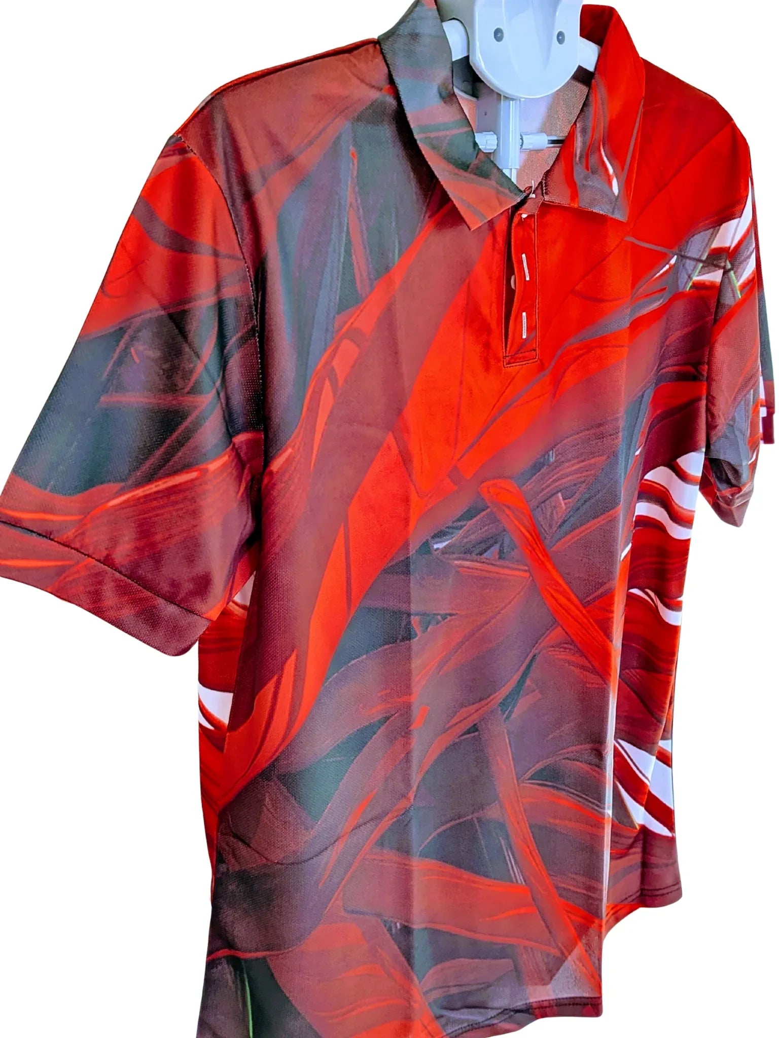 Men's Abstract Red & Black Sublimation Polo Shirt - Performance Fit, Size L - RizQ Life 