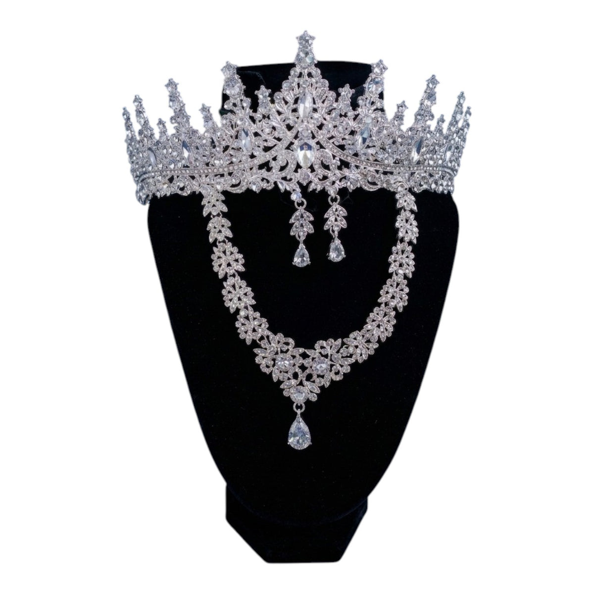Luxury Crystal Bridal Jewelry Set with Tiara Crown, Necklace & Earrings – Silver Rhinestone Wedding Accessories