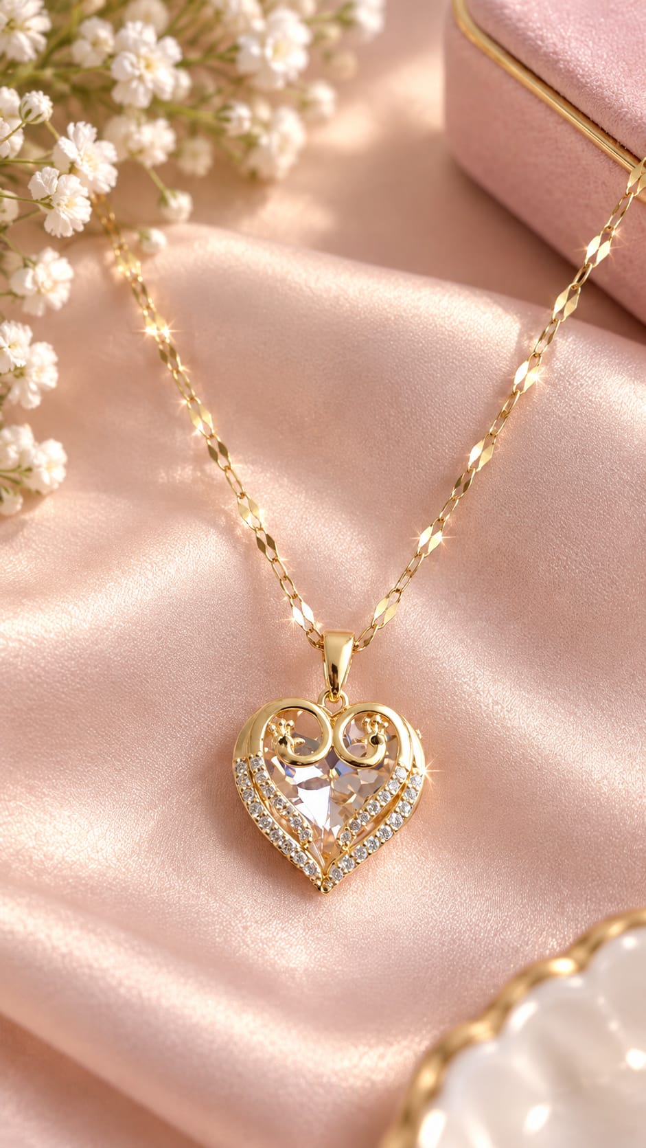 Timeless Love Heart Necklace – 18K Gold Plated, CZ Inlaid Luxury Pendant