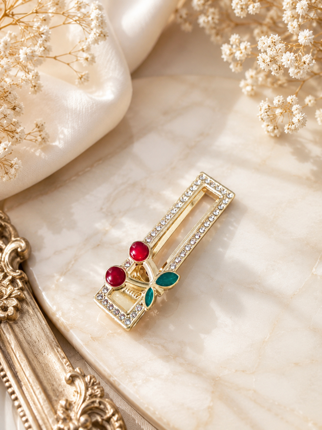 Gold Tone Rhinestone Cherry Hair Clip Set – Stylish Hair Accessories