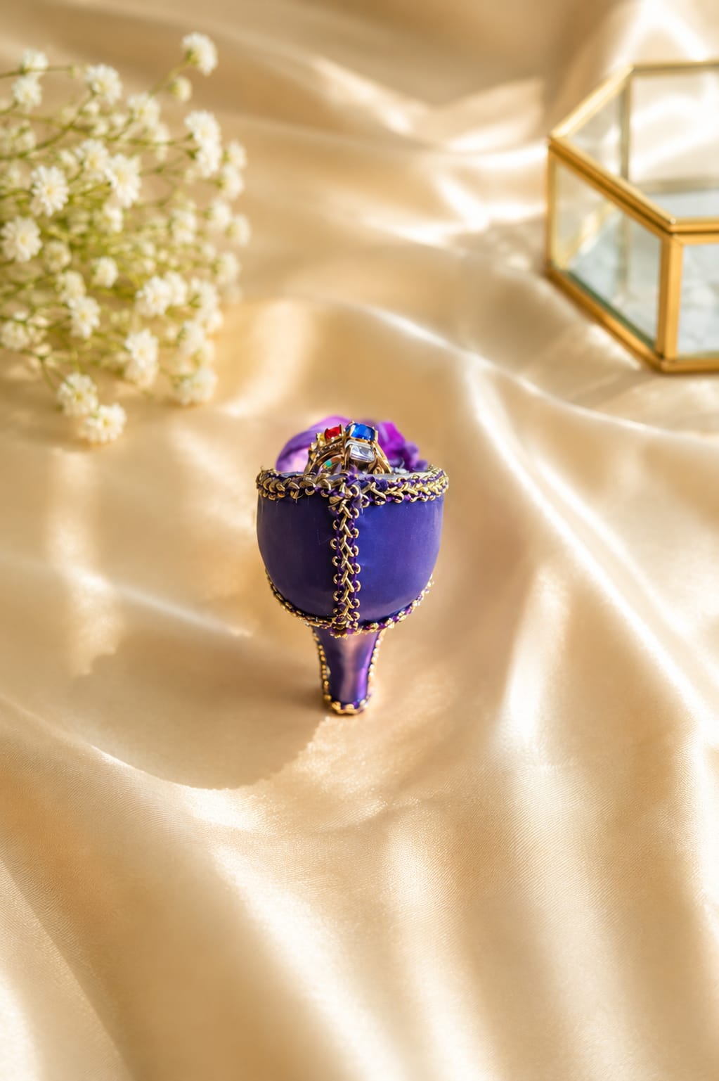 Royal Velvet High Heel Ring Holder Set with 7-Piece Multi-Color CZ Rings