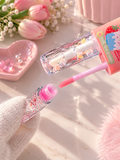 Kawaii Bunny Lip Gloss Duo – Clear & Pink Glitter Gloss | Cute Shiny Lip Makeup 🐰💗