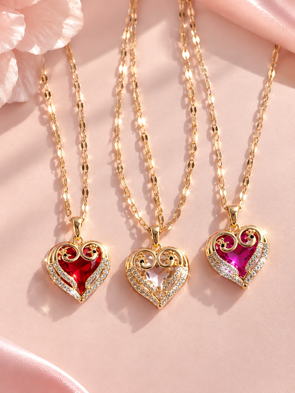 Timeless Love Heart Necklace – 18K Gold Plated, CZ Inlaid Luxury Pendant