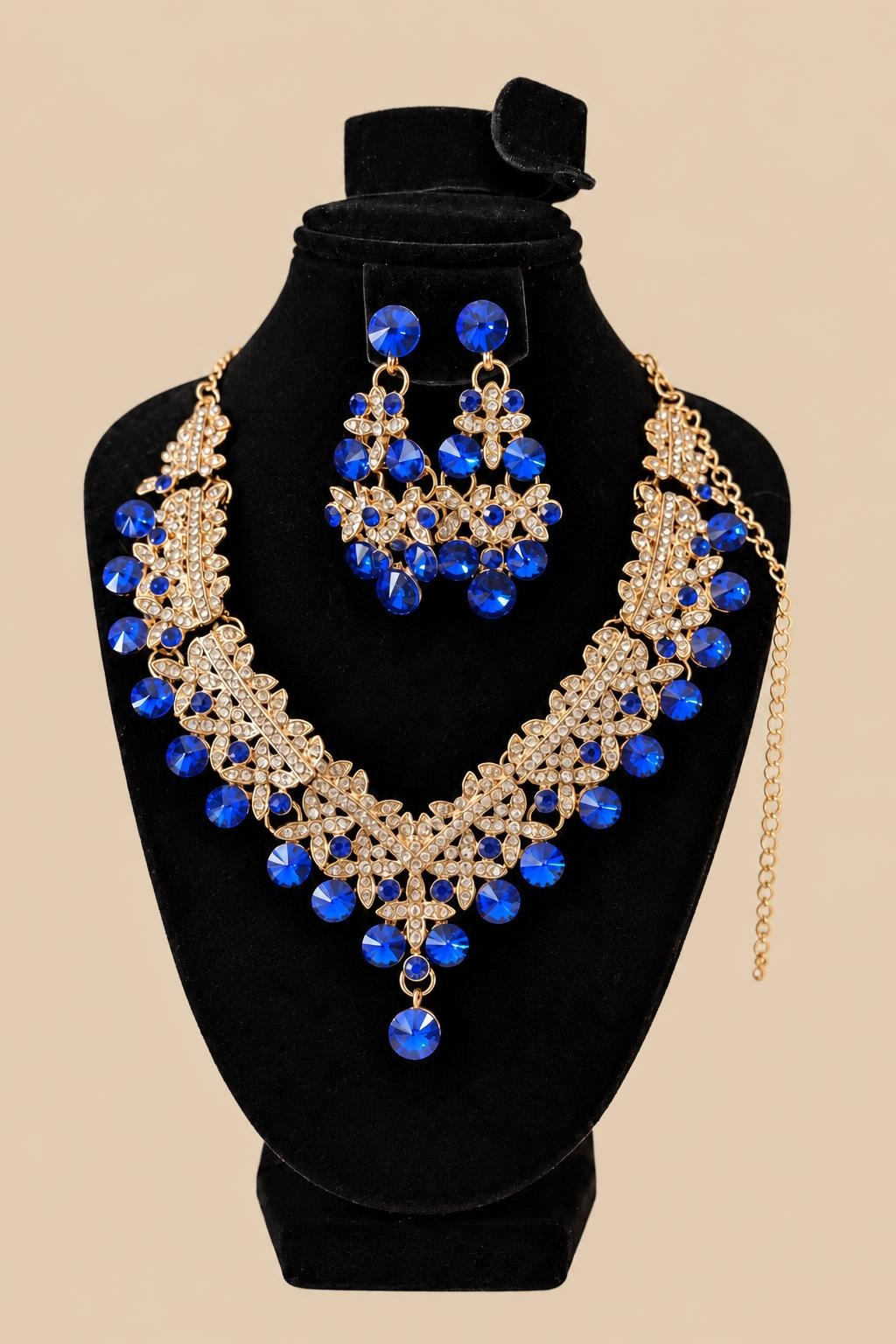 Royal Sapphire Blue & Gold 3-Piece Jewelry Set | Diwali, Bridal & Prom