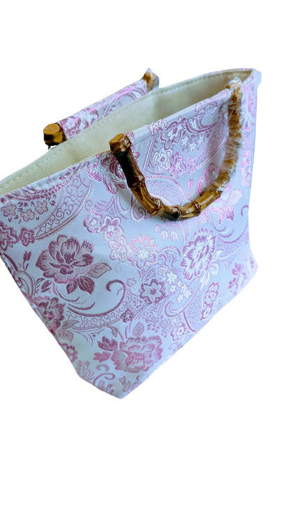 Embroidery Flower Tote Bag| Bamboo handle, Elegant Gift