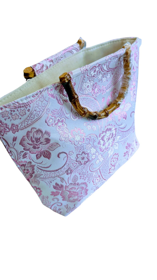 Embroidery Flower Tote Bag| Bamboo handle, Elegant Gift