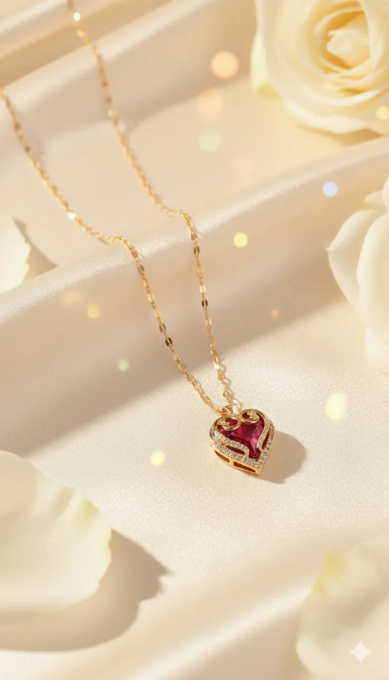 18K Gold Plated Heart Pendant Necklace with Cubic Zirconia – Luxury Valentine Gift for Women - RizQ Life 