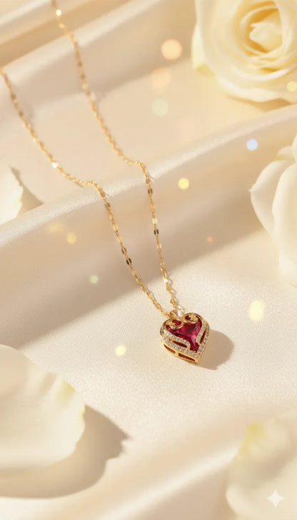 18K Gold Plated Heart Pendant Necklace with Cubic Zirconia – Luxury Valentine Gift for Women - RizQ Life 