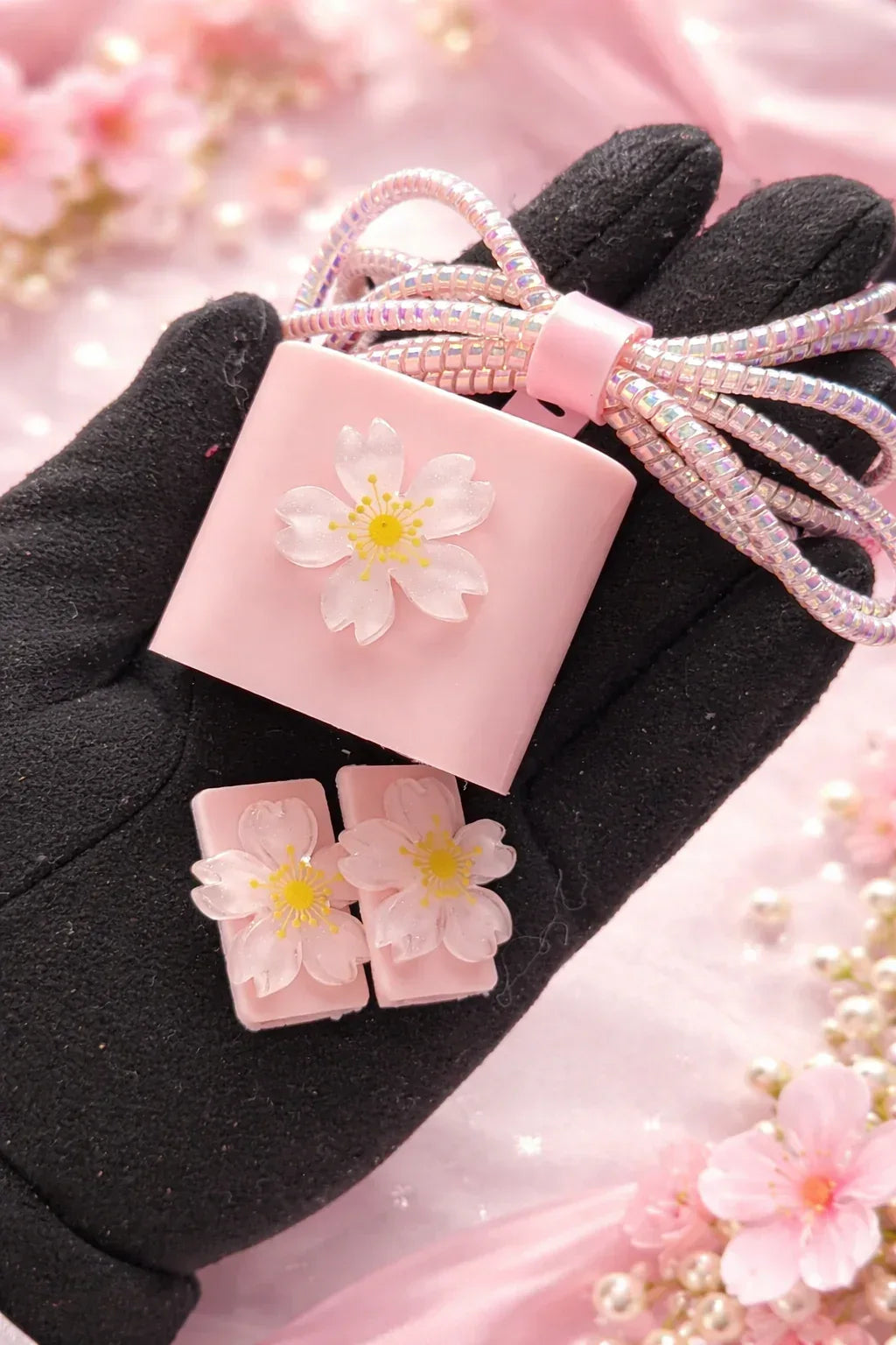 Pink Cherry Blossom Cable Protector Set – Charger & Cord Accessories - RizQ Life 