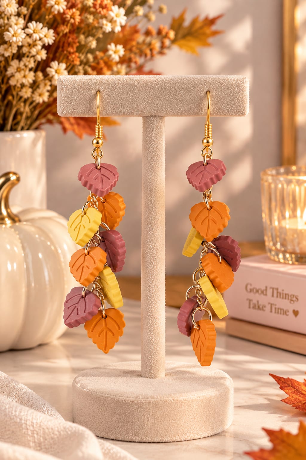 Handcrafted Autumn Leaf Dangle Earrings for Women – Colorful Fall Statement Jewelry