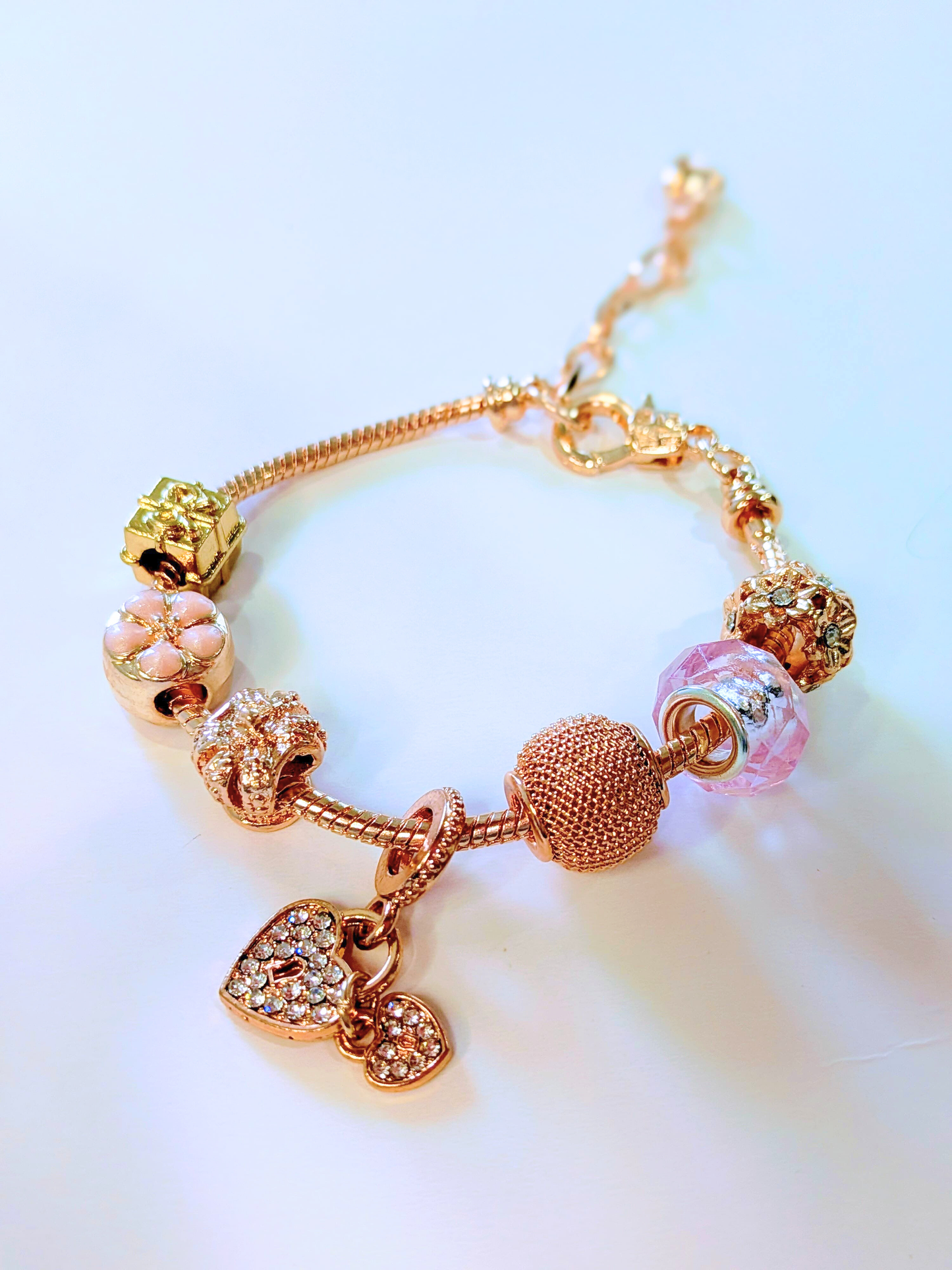 Trendy 18k Gold Plated Stainless steel Chain Alloy Charms Lover Heart Flower Clover Crystal CZ Women's Bracelet