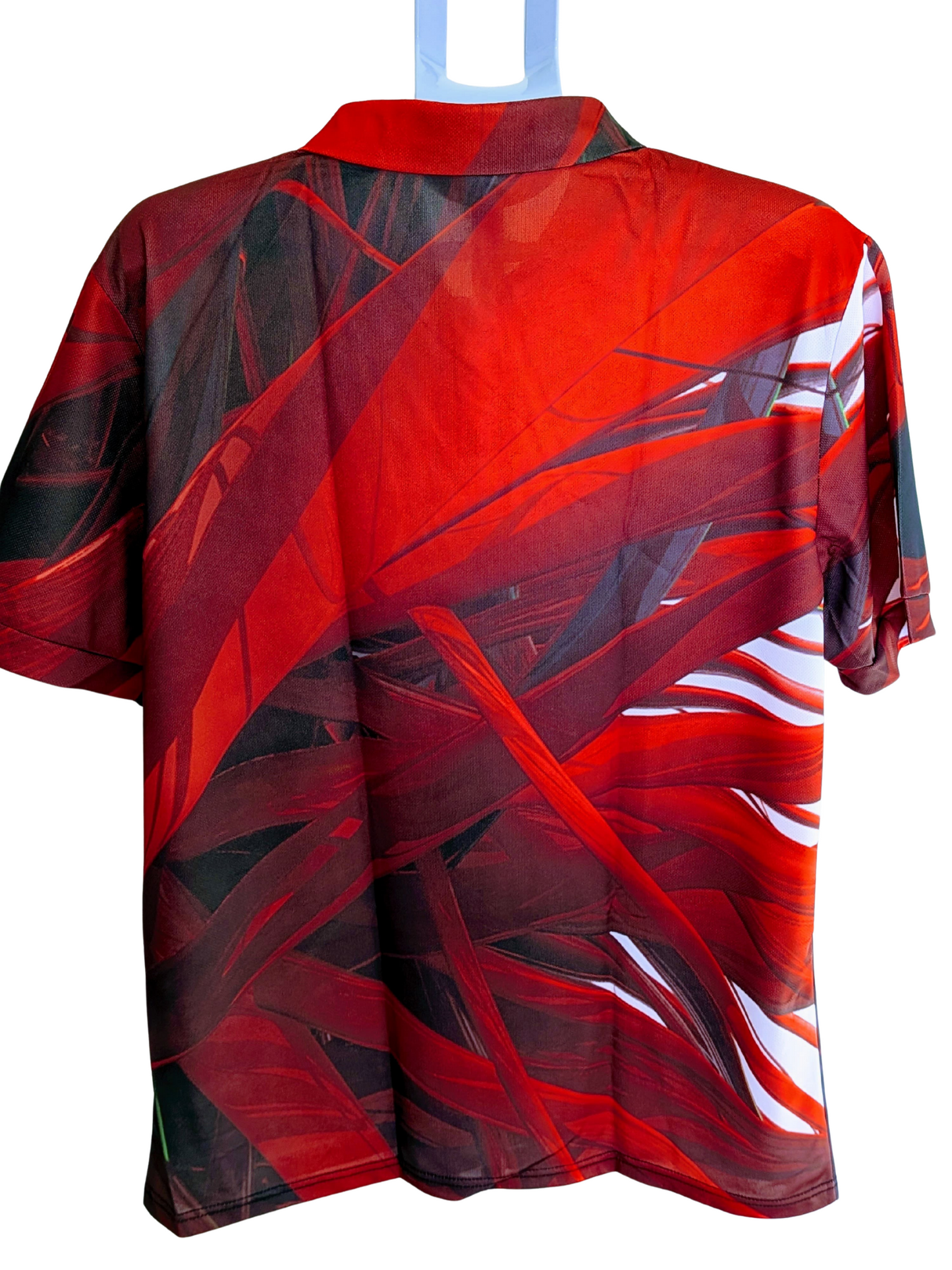 Men's Abstract Red & Black Sublimation Polo Shirt - Performance Fit, Size L