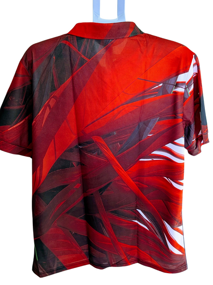 Men's Abstract Red & Black Sublimation Polo Shirt - Performance Fit, Size L