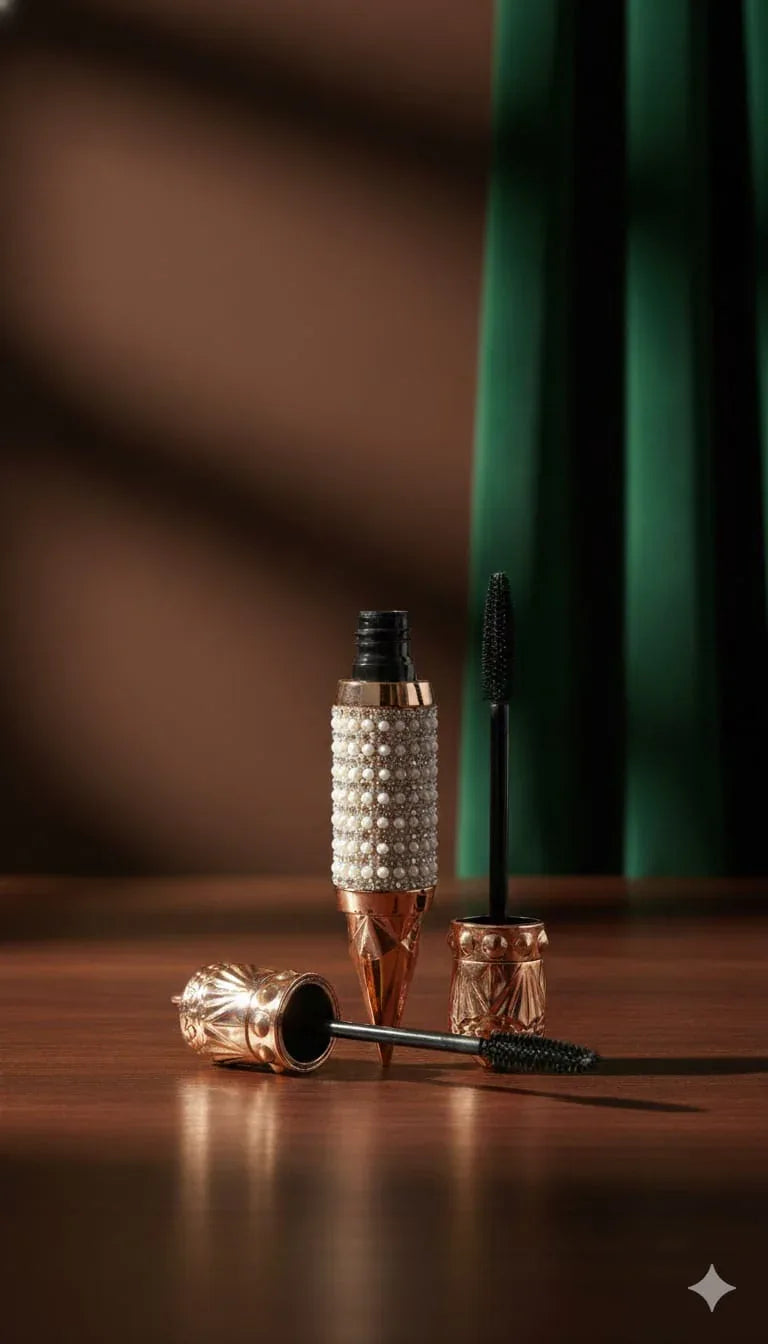 Luxury Pearl-Encrusted Mascara – Waterproof Volumizing & Lengthening Formula – Smudge-Proof High-Definition Lash Lift – Carbon Black - RizQ Life 