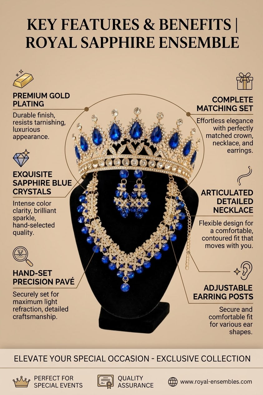 Royal Sapphire Blue & Gold 3-Piece Jewelry Set | Diwali, Bridal & Prom