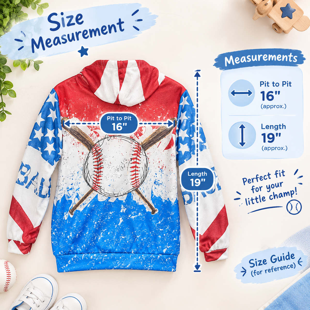 Kids USA Baseball Fleece Pullover Hoodie