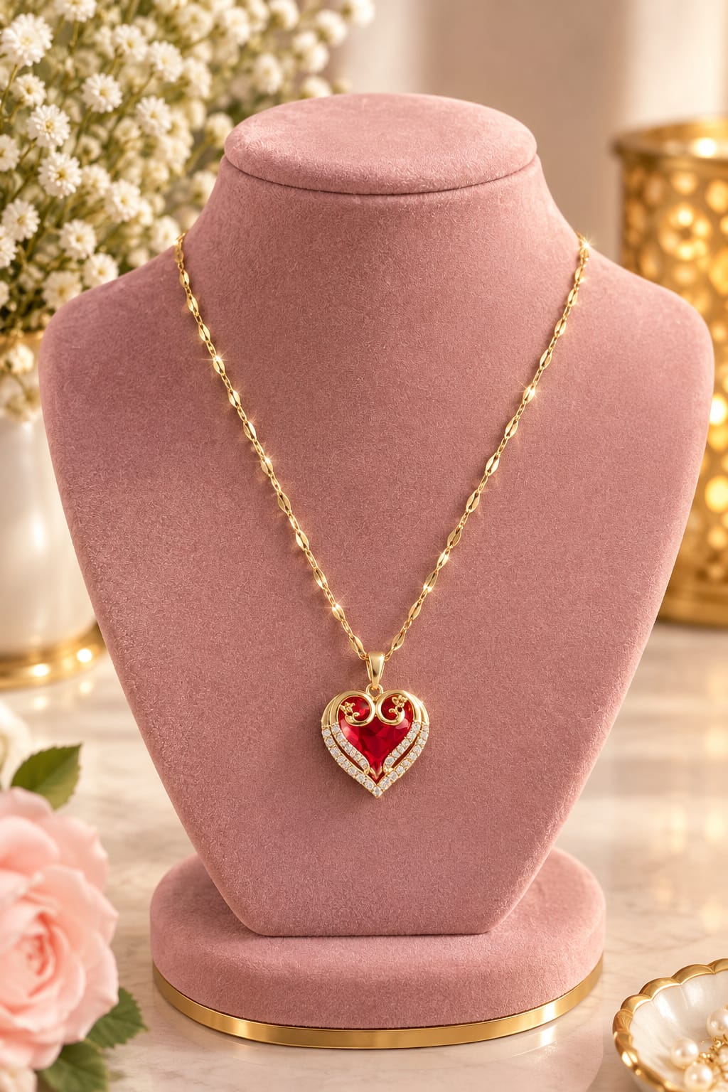 Timeless Love Heart Necklace – 18K Gold Plated, CZ Inlaid Luxury Pendant