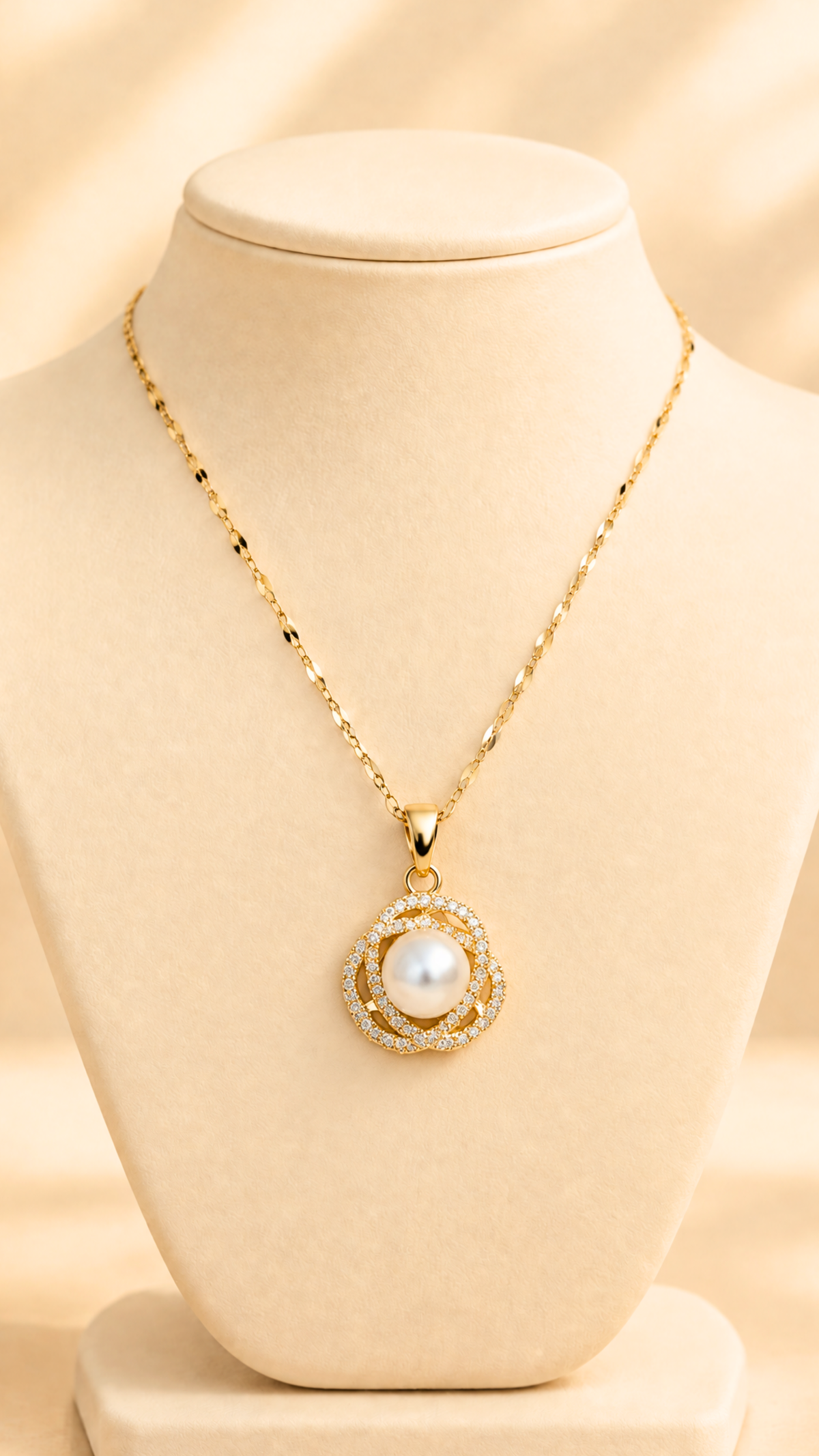 18K Gold Plated Stainless Steel Cubic Zirconia Pendant Necklace | Waterproof & Tarnish-Resistant Dainty Jewelry