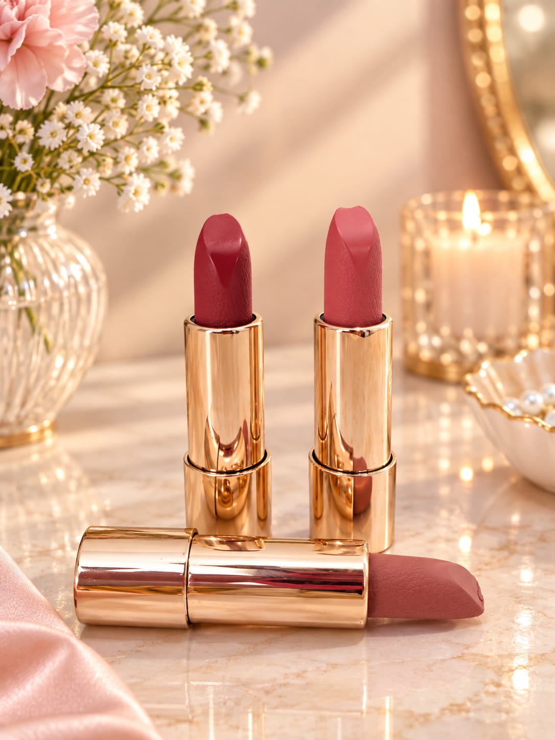 Crystal Case Velvet Matte Lipstick Set - Long Lasting, High Pigmented, 3 Shades
