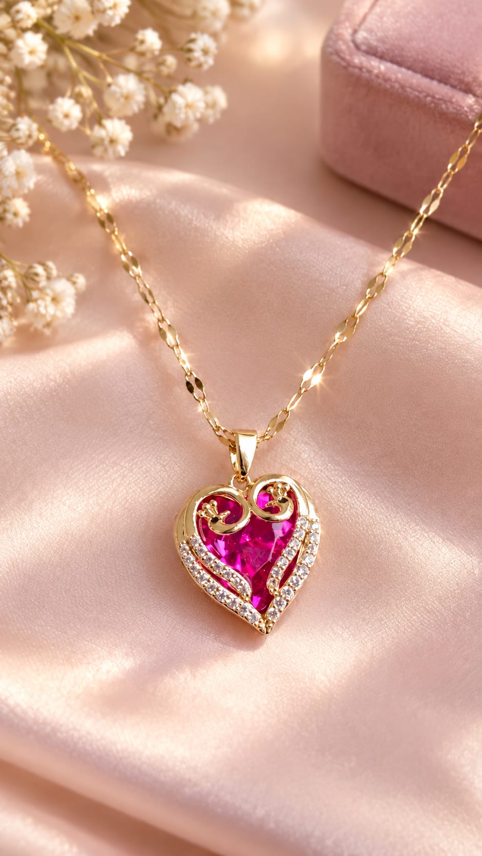 Timeless Love Heart Necklace – 18K Gold Plated, CZ Inlaid Luxury Pendant