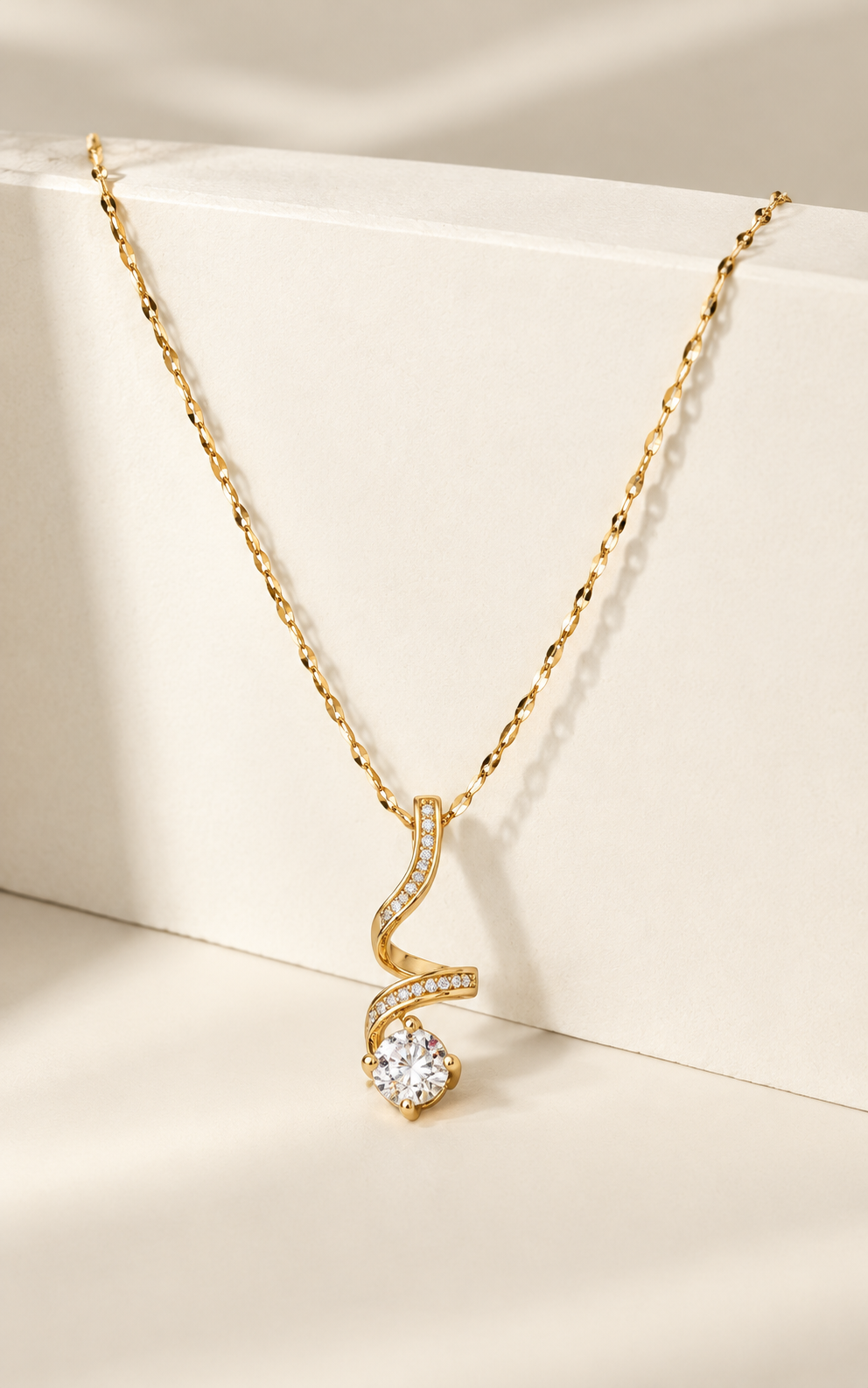 18K Gold Plated Stainless Steel Cubic Zirconia Pendant Necklace | Waterproof & Tarnish-Resistant Dainty Jewelry