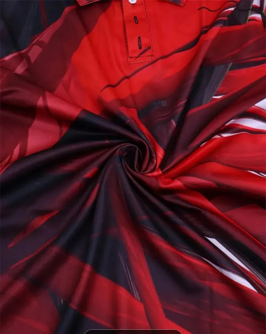 Men's Abstract Red & Black Sublimation Polo Shirt - Performance Fit, Size L - RizQ Life 