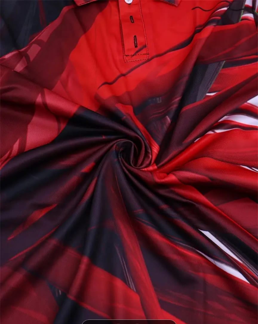 Men's Abstract Red & Black Sublimation Polo Shirt - Performance Fit, Size L