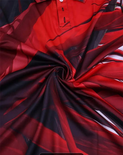 Men's Abstract Red & Black Sublimation Polo Shirt - Performance Fit, Size L
