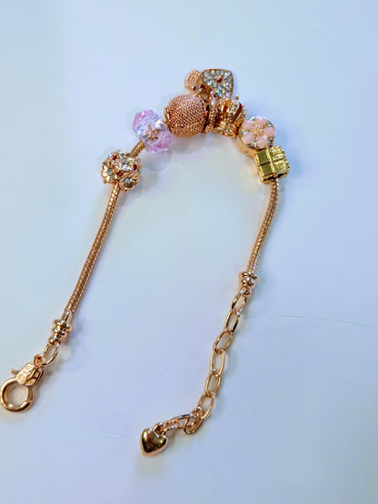 Trendy 18k Gold Plated Stainless steel Chain Alloy Charms Lover Heart Flower Clover Crystal CZ Women's Bracelet