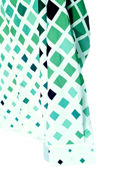 Men’s Green Geometric Print Button-Up Shirt – Long Sleeve Collared Casual & Smart Shirt - RizQ Life 